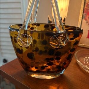 Artistic Glass Bowl with Black and Amber Design- Glass purse
